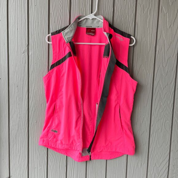 Saucony ViZiPRO Running Vest Neon Pink Reflective Windbreaker Sz M - Picture 4 of 13